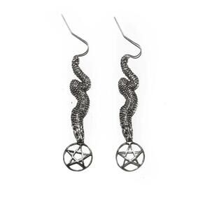 Alex Streeter Jewelry serpent pentagram snake silver Goth Satanic earrings star